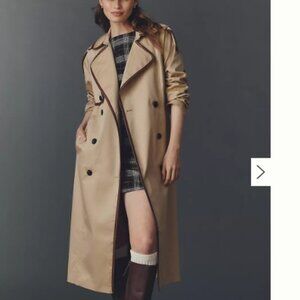 ANTHROPOLOGIE X Alec Les Filles Faux Leather Piped Trench Coat. S